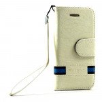 Wholesale Apple iPhone 5 5S Cloth Flip Leather Wallet TPU Case with Strap and Stand (White)